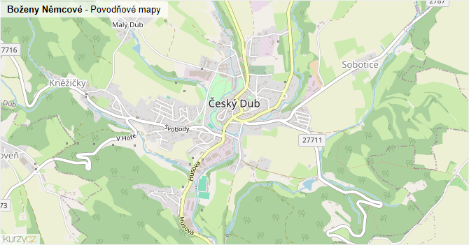 Boženy Němcové - záplavové mapy stoleté vody