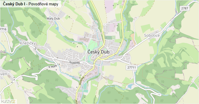 Český Dub I - záplavové mapy stoleté vody