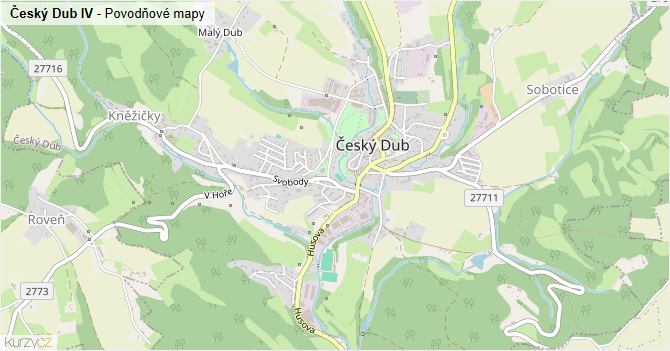 Český Dub IV - záplavové mapy stoleté vody