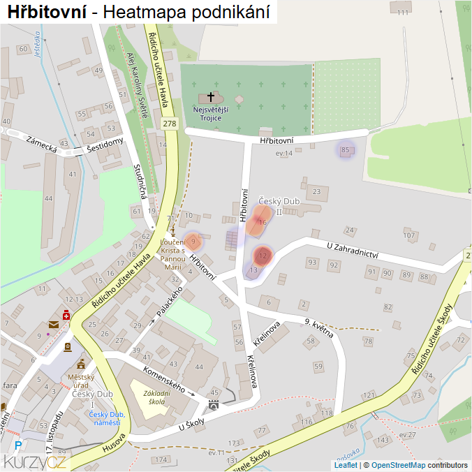 Mapa Hřbitovní - Firmy v ulici.
