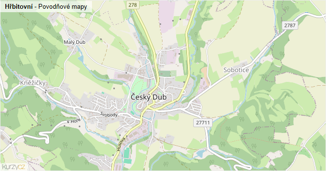 Hřbitovní - záplavové mapy stoleté vody