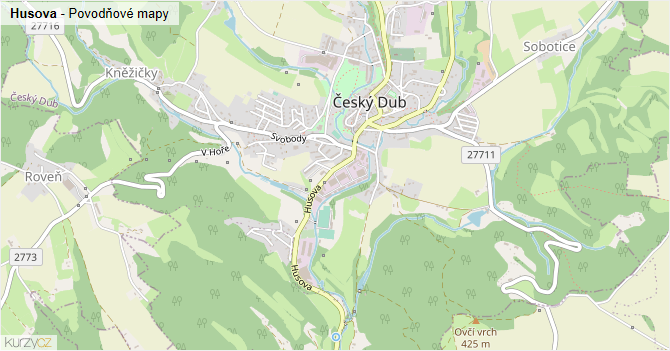 Husova - záplavové mapy stoleté vody
