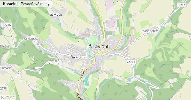 Kostelní - záplavové mapy stoleté vody
