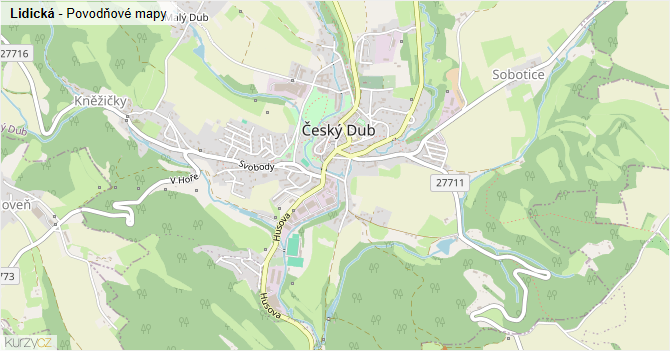 Lidická - záplavové mapy stoleté vody