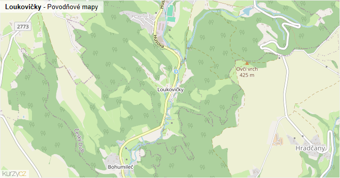 Loukovičky - záplavové mapy stoleté vody