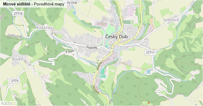 Mírové sídliště - záplavové mapy stoleté vody