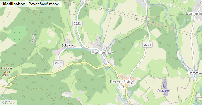 Modlibohov - záplavové mapy stoleté vody