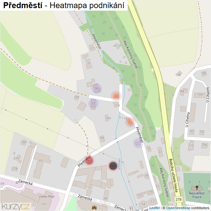 Mapa Předměstí - Firmy v ulici.