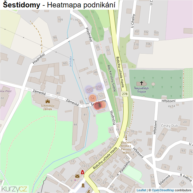 Mapa Šestidomy - Firmy v ulici.