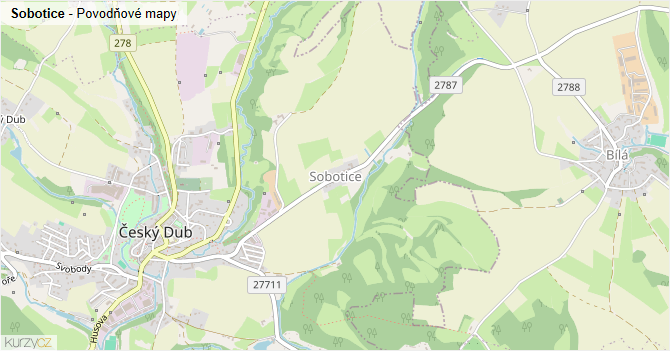 Sobotice - záplavové mapy stoleté vody