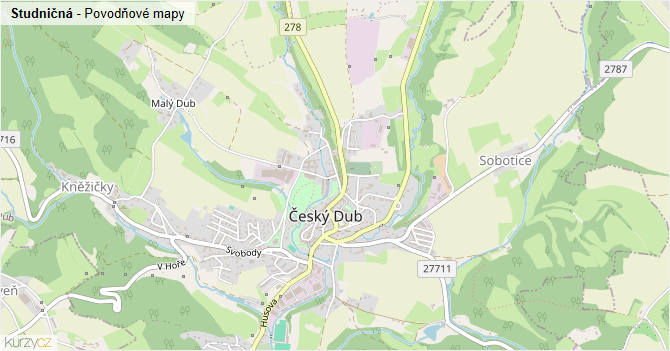 Studničná - záplavové mapy stoleté vody