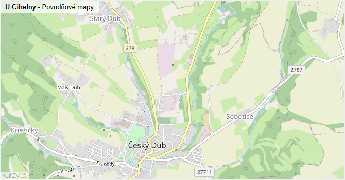 U Cihelny - záplavové mapy stoleté vody