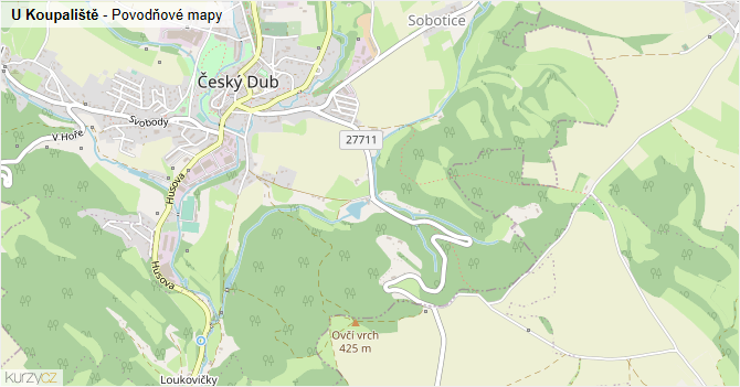 U Koupaliště - záplavové mapy stoleté vody