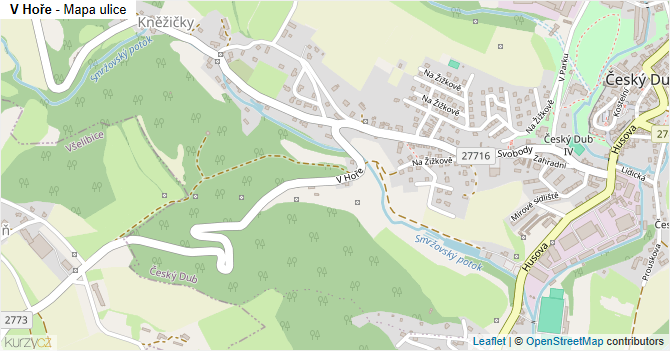 V Hoře - mapa ulice