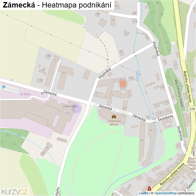 Mapa Zámecká - Firmy v ulici.