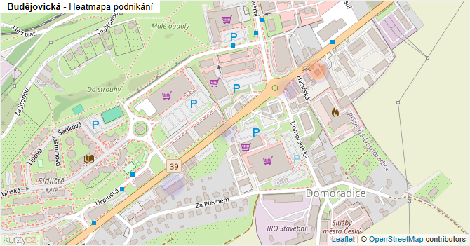 Budějovická - mapa podnikání