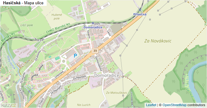 Hasičská - mapa ulice