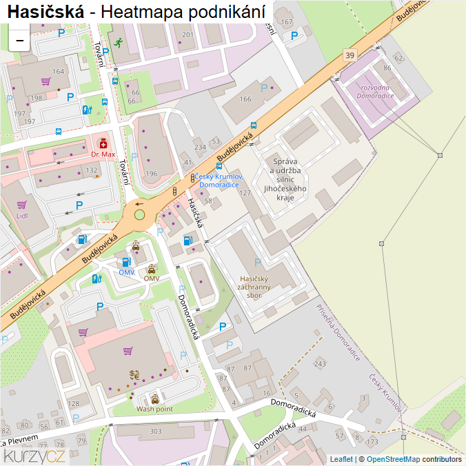 Mapa Hasičská - Firmy v ulici.