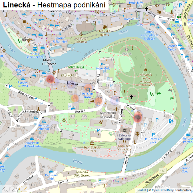 Mapa Linecká - Firmy v ulici.