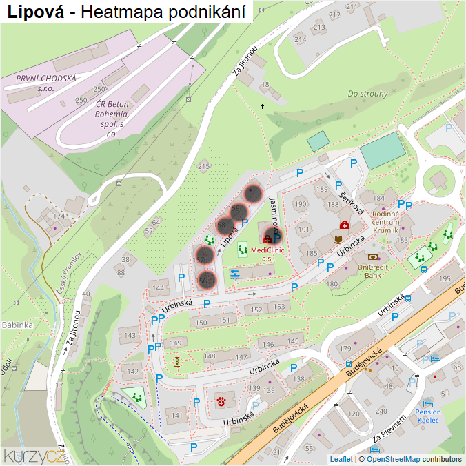 Mapa Lipová - Firmy v ulici.