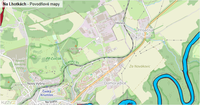 Na Lhotkách - záplavové mapy stoleté vody