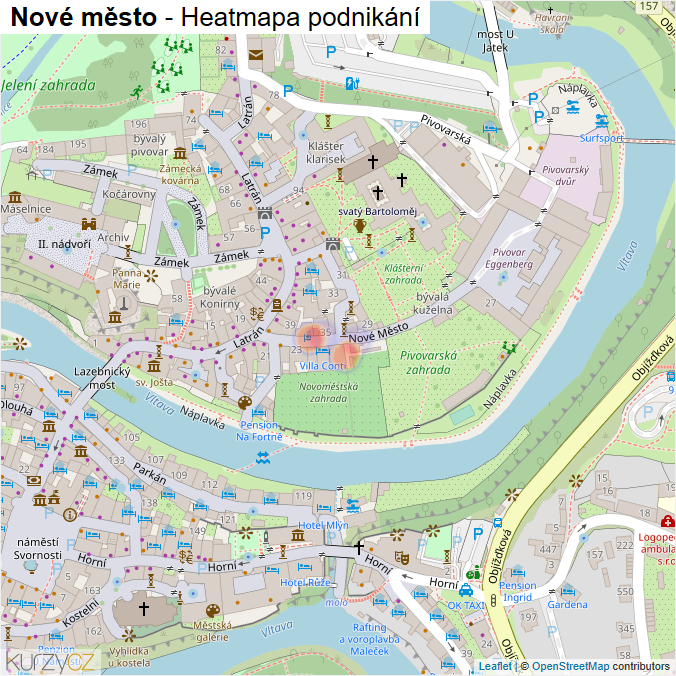 Mapa Nové město - Firmy v ulici.