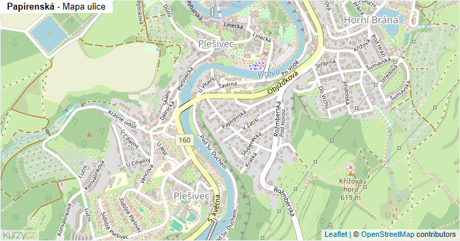 Papírenská - mapa ulice