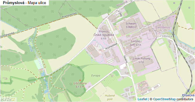 Průmyslová - mapa ulice