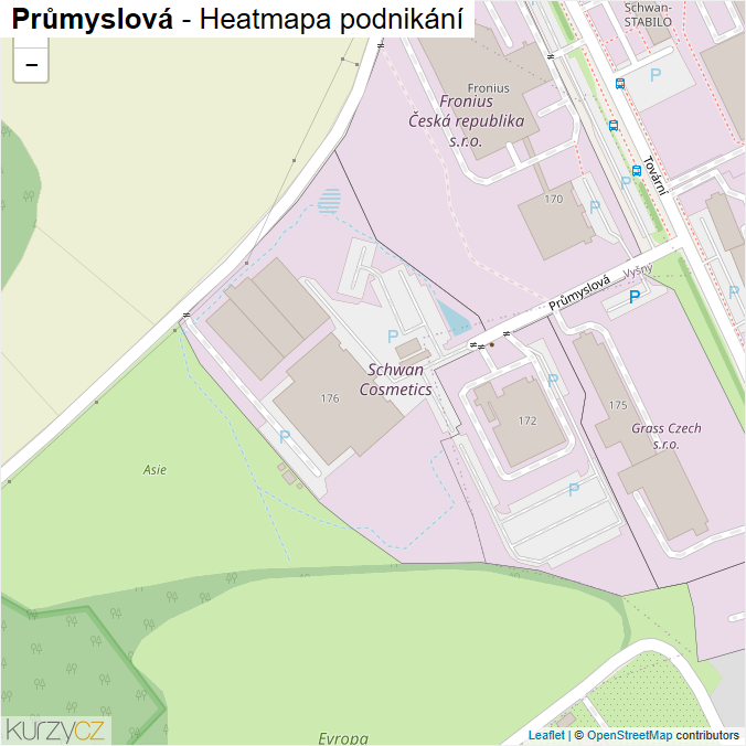 Mapa Průmyslová - Firmy v ulici.