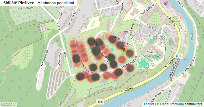 Sídliště Plešivec - mapa podnikání