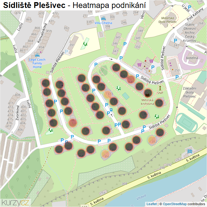 Mapa Sídliště Plešivec - Firmy v ulici.