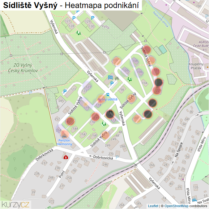 Mapa Sídliště Vyšný - Firmy v ulici.