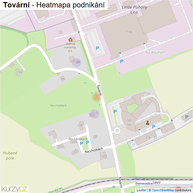 Mapa Tovární - Firmy v ulici.