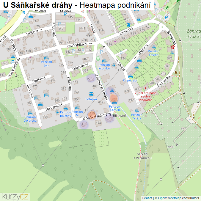 Mapa U Sáňkařské dráhy - Firmy v ulici.