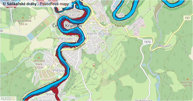 U Sáňkařské dráhy - záplavové mapy stoleté vody