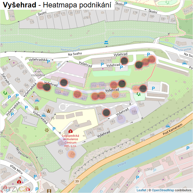 Mapa Vyšehrad - Firmy v ulici.
