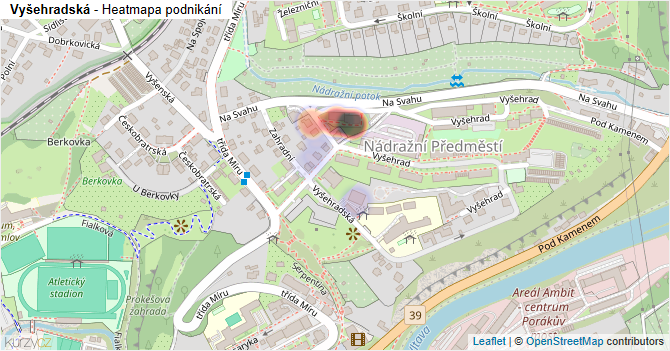 Vyšehradská - mapa podnikání