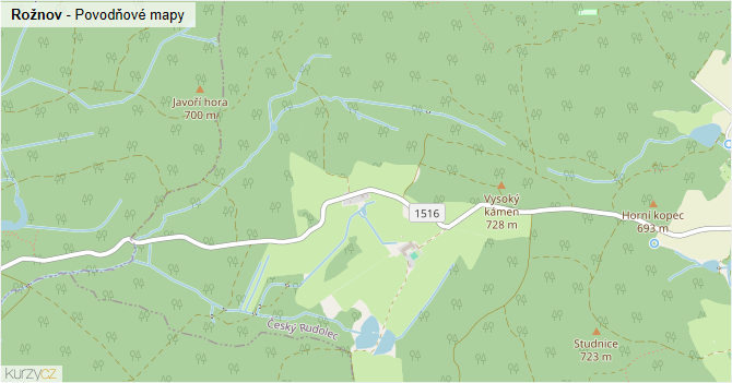 Rožnov - záplavové mapy stoleté vody