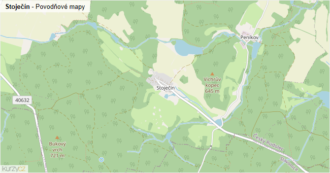 Stoječín - záplavové mapy stoleté vody