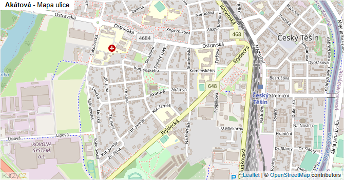 Akátová - mapa ulice