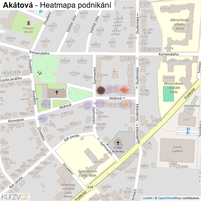 Mapa Akátová - Firmy v ulici.