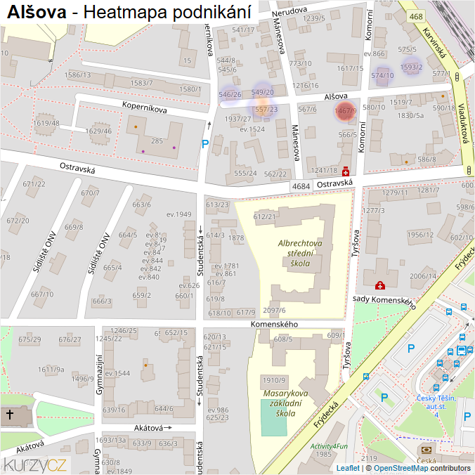 Mapa Alšova - Firmy v ulici.