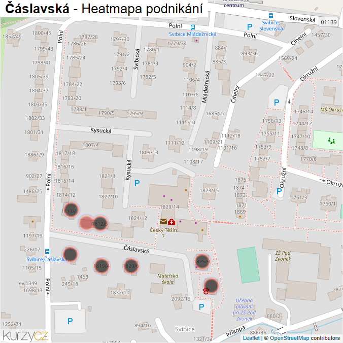 Mapa Čáslavská - Firmy v ulici.