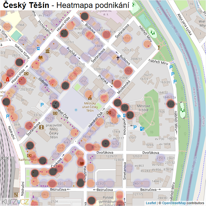 Mapa Český Těšín - Firmy v části obce.