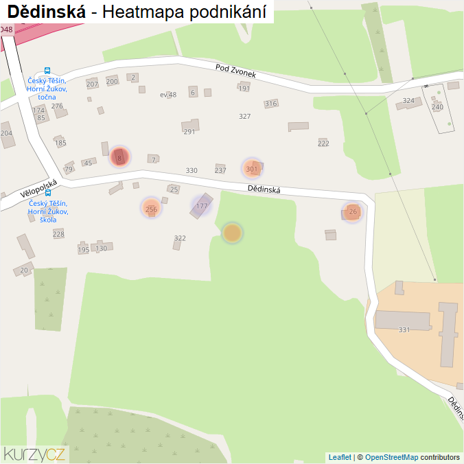 Mapa Dědinská - Firmy v ulici.