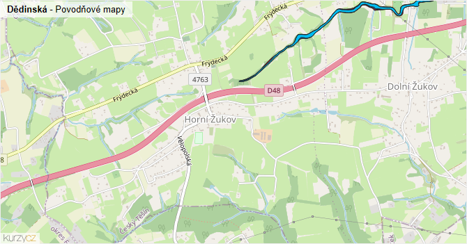 Dědinská - záplavové mapy stoleté vody