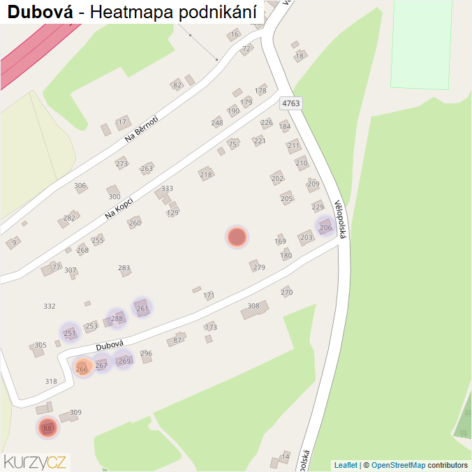 Mapa Dubová - Firmy v ulici.