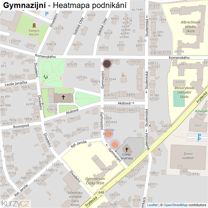Mapa Gymnazijní - Firmy v ulici.
