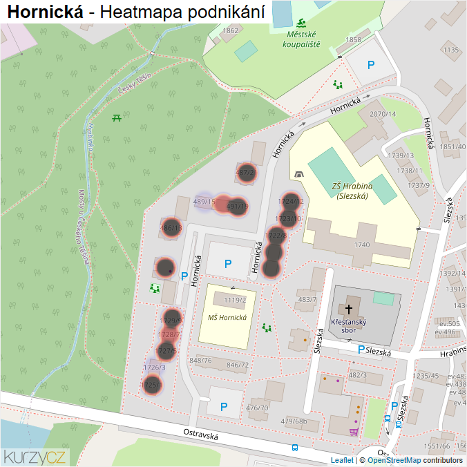 Mapa Hornická - Firmy v ulici.