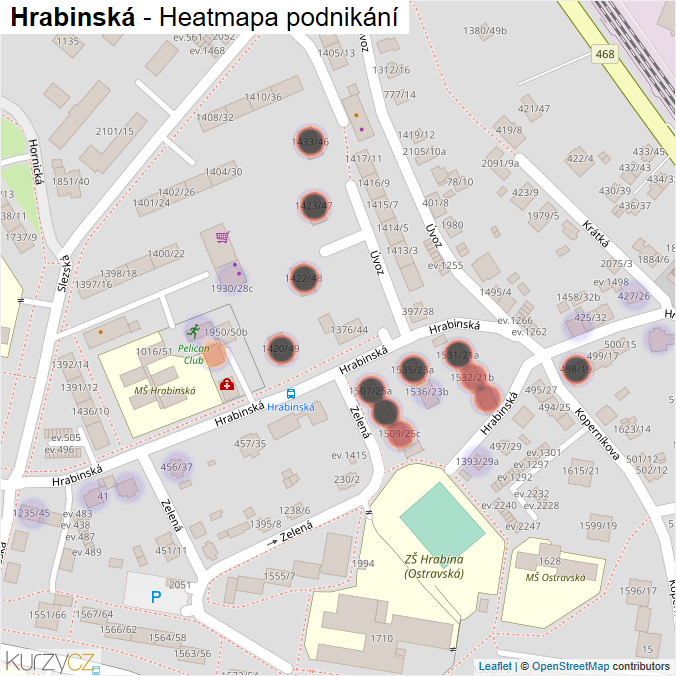 Mapa Hrabinská - Firmy v ulici.